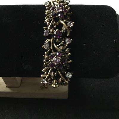 Vintage Coro Navarre purple and lilac rhinestones locking bracelet