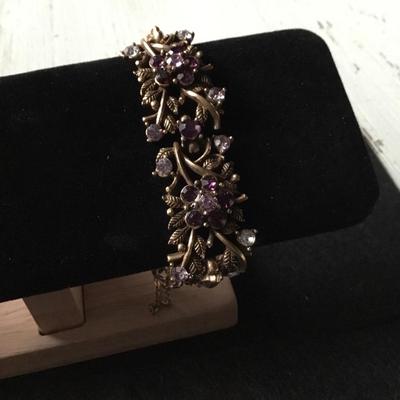 Vintage Coro Navarre purple and lilac rhinestones locking bracelet