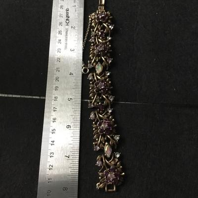 Vintage Coro Navarre purple and lilac rhinestones locking bracelet