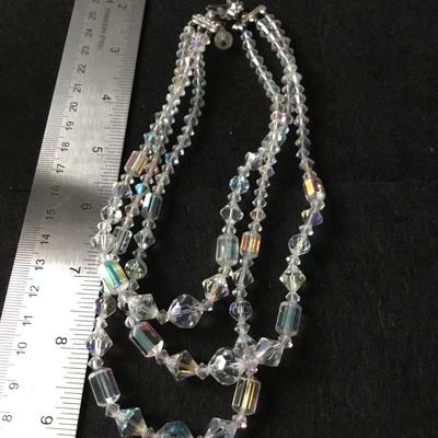 Vintage three strand aurora boreal crystal bead necklace