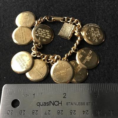 Vintage gold tone Ten Commandments charm bracelet