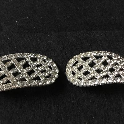 Silver tone rhinestone shoe clips vintage