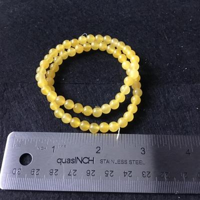 Yellow jade type stretchy beaded bracelet set of 2