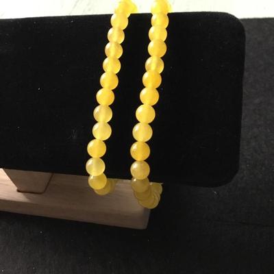 Yellow jade type stretchy beaded bracelet set of 2