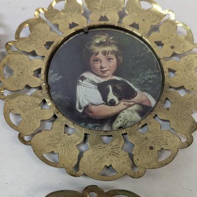 Vintage 1950's Framed Lithograph Art Prints Gold Tone Butterfly Frames