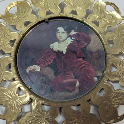 Vintage 1950's Framed Lithograph Art Prints Gold Tone Butterfly Frames