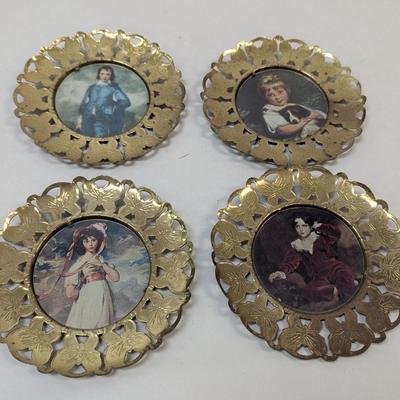 Vintage 1950's Framed Lithograph Art Prints Gold Tone Butterfly Frames