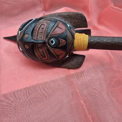 Sale Photo Thumbnail #368: from the Northwest Coast , hand crafted and painted 
Hand held rattle 
Excellent condition 
Retails at $250