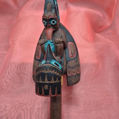 Sale Photo Thumbnail #367: from the Northwest Coast , hand crafted and painted 
Hand held rattle 
Excellent condition 
Retails at $250