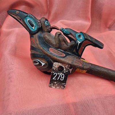 Sale Photo Thumbnail #370: from the Northwest Coast , hand crafted and painted 
Hand held rattle 
Excellent condition 
Retails at $250