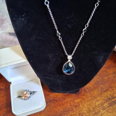 Sale Photo Thumbnail #153: This necklace was designed by the "Nice" company in Mexico. Fine Jewelry was created there such as this necklace. 18 karat heavy rolled white gold with a Rhodium finish. This is an amazing necklace. Costume ring with Topaz color stone marked JS