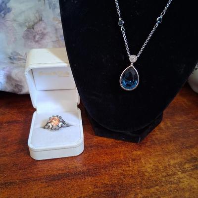 Sale Photo Thumbnail #147: This necklace was designed by the "Nice" company in Mexico. Fine Jewelry was created there such as this necklace. 18 karat heavy rolled white gold with a Rhodium finish. This is an amazing necklace. Costume ring with Topaz color stone marked JS