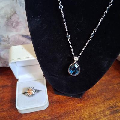 Sale Photo Thumbnail #149: This necklace was designed by the "Nice" company in Mexico. Fine Jewelry was created there such as this necklace. 18 karat heavy rolled white gold with a Rhodium finish. This is an amazing necklace. Costume ring with Topaz color stone marked JS