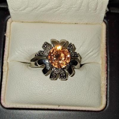 Sale Photo Thumbnail #154: This necklace was designed by the "Nice" company in Mexico. Fine Jewelry was created there such as this necklace. 18 karat heavy rolled white gold with a Rhodium finish. This is an amazing necklace. Costume ring with Topaz color stone marked JS