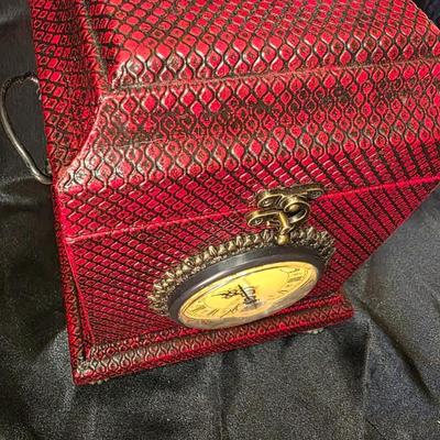 Home Interiors Vintage Red Clock Box – Faux Snakeskin Finish Decorative Storage Chest with Quartz Clock
