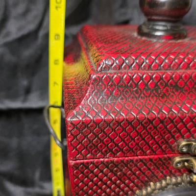Home Interiors Vintage Red Clock Box – Faux Snakeskin Finish Decorative Storage Chest with Quartz Clock