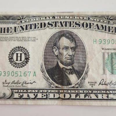 One $5 Federal Reserve Note - Lot C