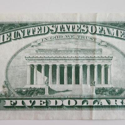One $5 Federal Reserve Note - Lot D