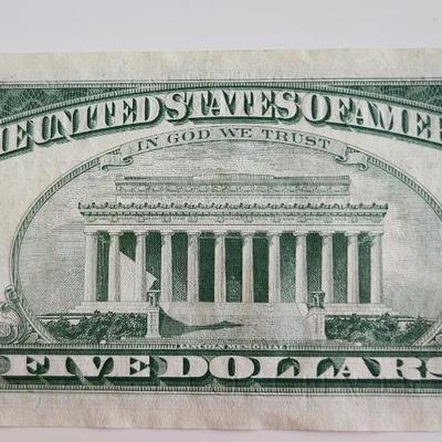 One $5 Federal Reserve Note - Lot E