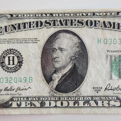 One $10 Federal Reserve Note - Lot B