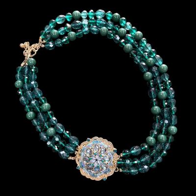 Sale Photo Thumbnail #303: Multi Strand Green Beaded Necklace with A Central Medallion Style