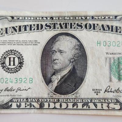 One $10 Federal Reserve Note - Lot D