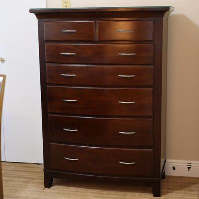 Tall Wooden Chest of Drawers with Glass Top