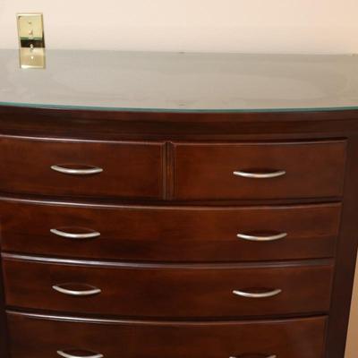 Tall Wooden Chest of Drawers with Glass Top