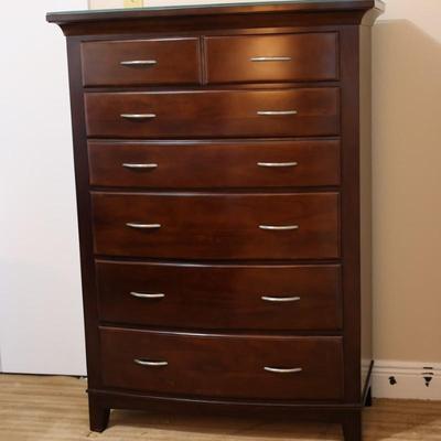 Tall Wooden Chest of Drawers with Glass Top