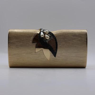 Vintage Rodo Italy Gold-Tone Metal Evening Clutch w/ Decorative Top Accent