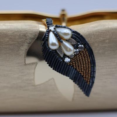 Vintage Rodo Italy Gold-Tone Metal Evening Clutch w/ Decorative Top Accent