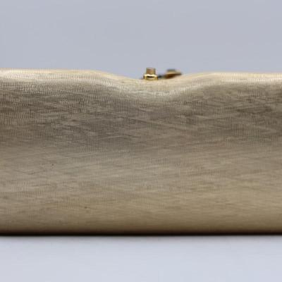 Vintage Rodo Italy Gold-Tone Metal Evening Clutch w/ Decorative Top Accent