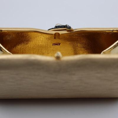 Vintage Rodo Italy Gold-Tone Metal Evening Clutch w/ Decorative Top Accent