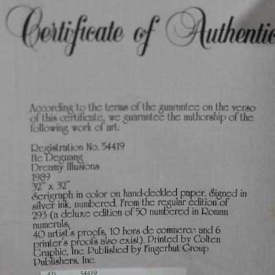 He Deguang “Dreamy Illusions” Serigraph, 1989, Framed w/ Certificate of Authenticity