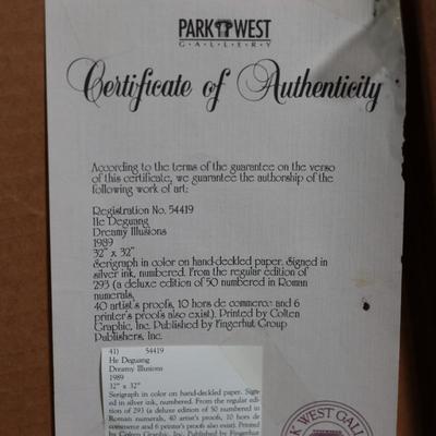 He Deguang “Dreamy Illusions” Serigraph, 1989, Framed w/ Certificate of Authenticity