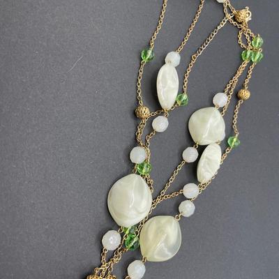 Green and gold 64” long necklace