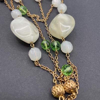 Green and gold 64” long necklace