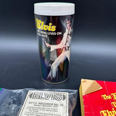 Vintage Elvis Presley Memorabilia Lot – Books, 1970s Trading Cards & Concert Tumbler