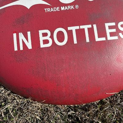 Vintage Coca-Cola Button Sign – “Drink Coca-Cola in Bottles” – Large Metal #2