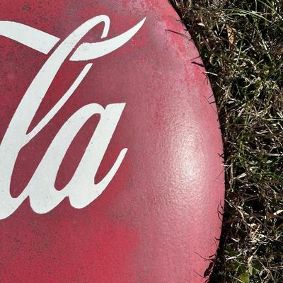 Vintage Coca-Cola Button Sign – “Drink Coca-Cola in Bottles” – Large Metal #2