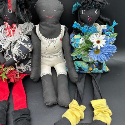 Vintage Handmade Folk Art Cloth Dolls – Primitive Black Americana Style (Set of 4)