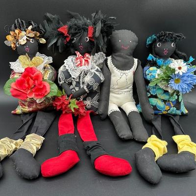 Vintage Handmade Folk Art Cloth Dolls – Primitive Black Americana Style (Set of 4)