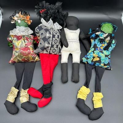 Vintage Handmade Folk Art Cloth Dolls – Primitive Black Americana Style (Set of 4)