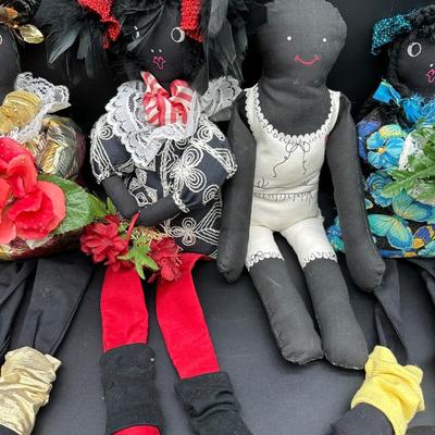 Vintage Handmade Folk Art Cloth Dolls – Primitive Black Americana Style (Set of 4)