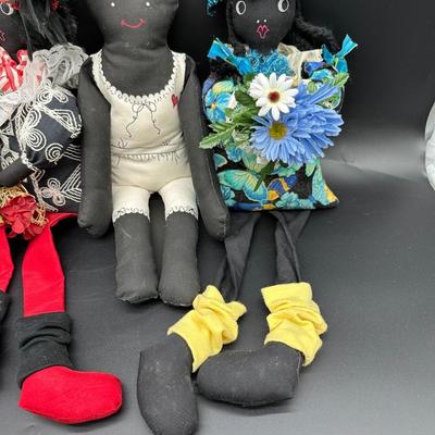 Vintage Handmade Folk Art Cloth Dolls – Primitive Black Americana Style (Set of 4)