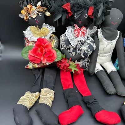 Vintage Handmade Folk Art Cloth Dolls – Primitive Black Americana Style (Set of 4)