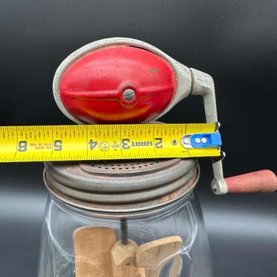 Vintage Dazey Glass Butter Churn No. 4 – 4 Qt – Red Crank Lid w/ Wood Paddles