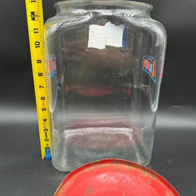Vintage Lance Cracker Store Display Glass Jar w/ Original Red Metal Lid