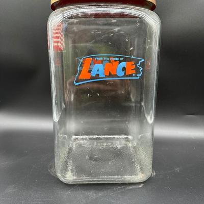 Vintage Lance Cracker Store Display Glass Jar w/ Original Red Metal Lid