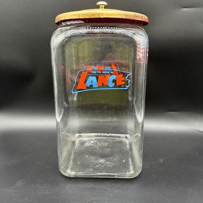 Vintage Lance Cracker Store Display Glass Jar w/ Original Red Metal Lid